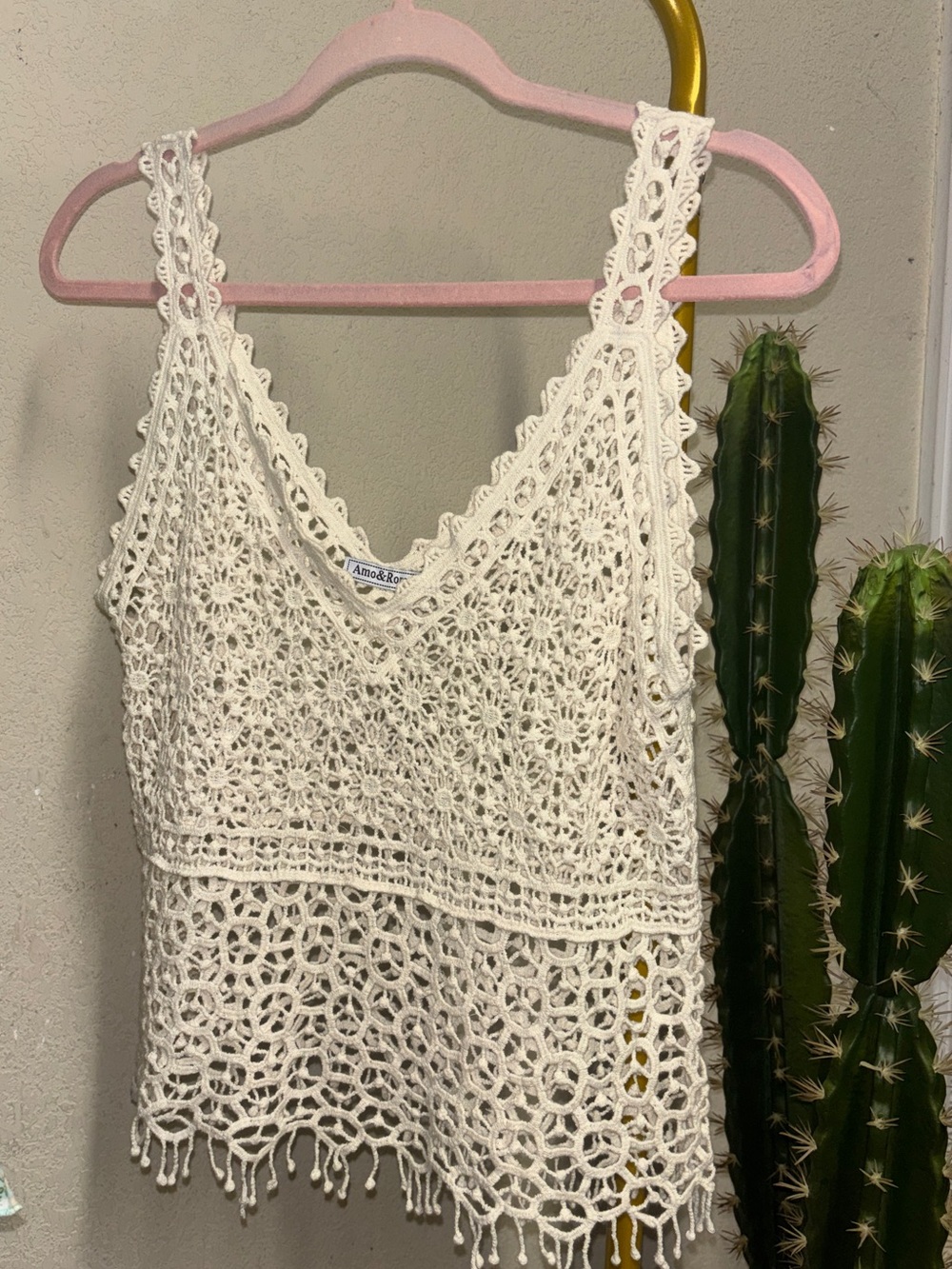 Amo & Roma 100% cotton Crochet fringe festival Tank Top